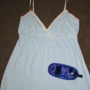 SOFT COTTON NIGHTIE-ADD BRA CUPS-STRIPE-BLUE-LACE-